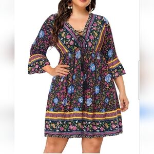 Pinup Fashion Boho, Floral. Tassle Flowy Dress